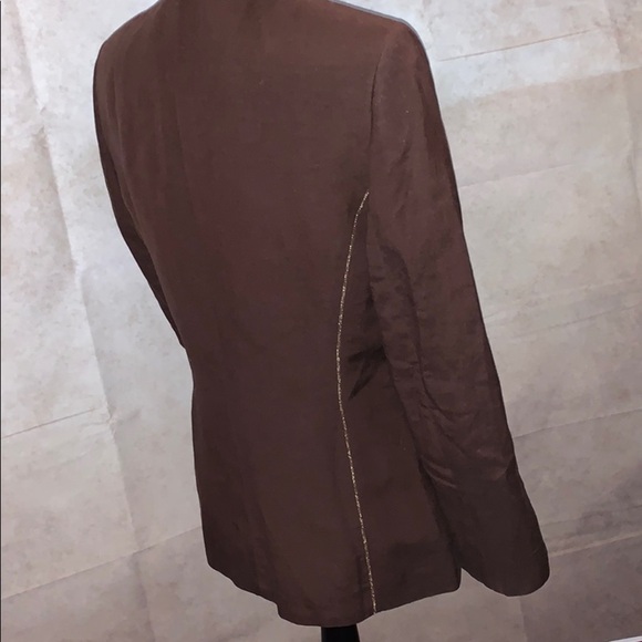 Kasper Chocolate Brown Jacket w/ Gold Stitching - Picture 5 of 12